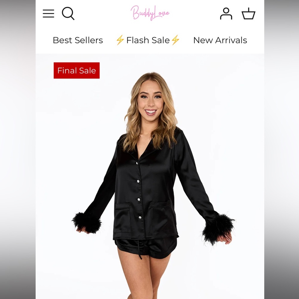 PRESCOTT FEATHER TRIM PAJAMA SET - BLACK